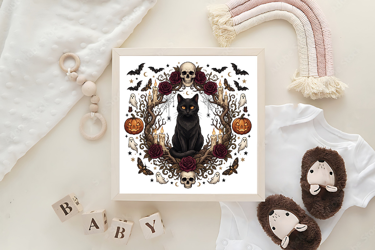 Spooky Gothic Black Cat Halloween, a Work Illustration by CraftArtStudio (Photo 4 of 4)