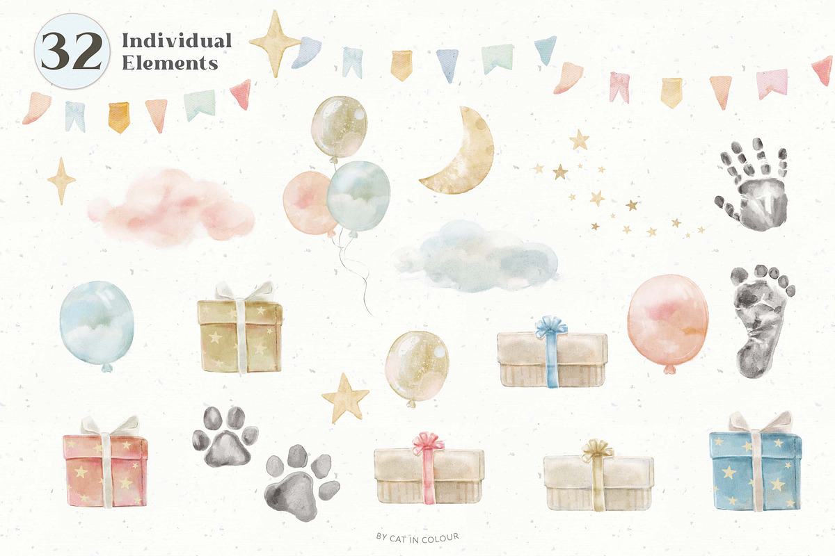 Baby First Year Watercolor Set, an Animal Illustration by Cat In Colour (Photo 9 of 10)