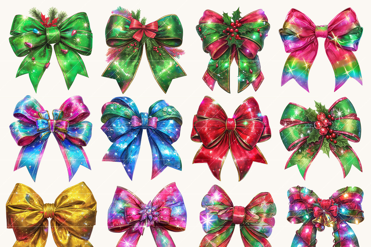 Watercolor Christmas Bow Clipart, a Decorative Illustration by BusyDaydesign (Photo 3 of 9)