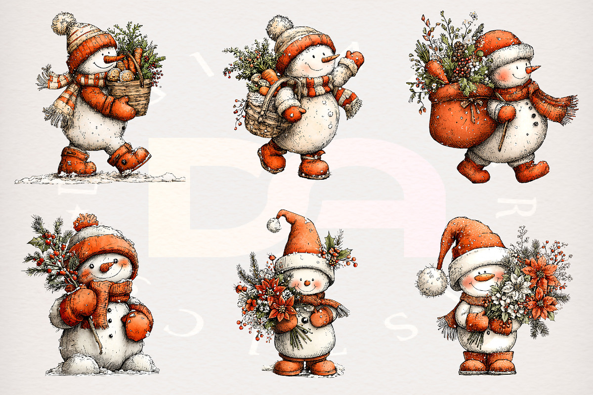 Whimsical Christmas Snowman Clipart, a Transportation Illustration by Digital Artistic99 (Photo 2 of 7)