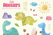 Baby Dinosaur Watercolor Clipart, a Decorative Illustration by LeMagiqueBoutique (Thumbnail 2 of 4)