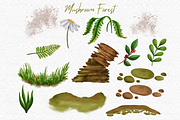 Mushroom Forest watercolor clipart, a Decorative Illustration by AkiraVilla (Thumbnail 3 of 11)
