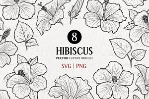 Hibiscus Flower Vector Line Art Set, an Illustration by MadliArt