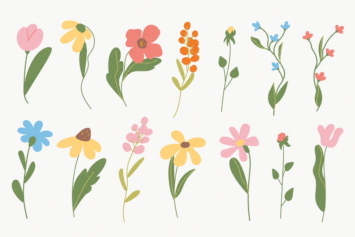 90 Whimsical Flowers Clipart, a Decorative Illustration by Anna Studio (Photo 9 of 12)