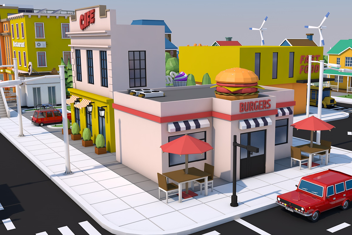 Low Poly City Town Pack, an Architecture 3D Model by multimedia4ds (Photo 31 of 41)
