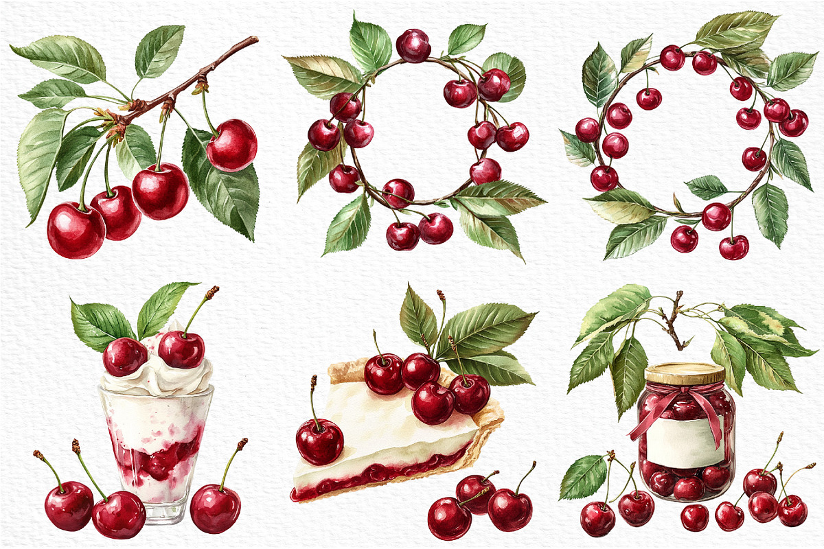 Watercolor Cherry Clip Art, an Illustration by Craft Nest (Photo 4 of 12)