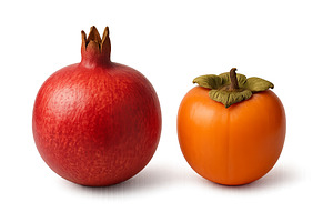 Pomegranate and persimmon isolated o, an Illustration by Dvoevnore photos