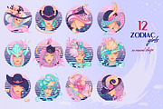 12 Zodiac Girl Hand Drawn Collection, an Illustration by ennona_art (Thumbnail 2 of 11)
