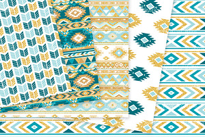 Teal & Gold Boho Seamless Pattern