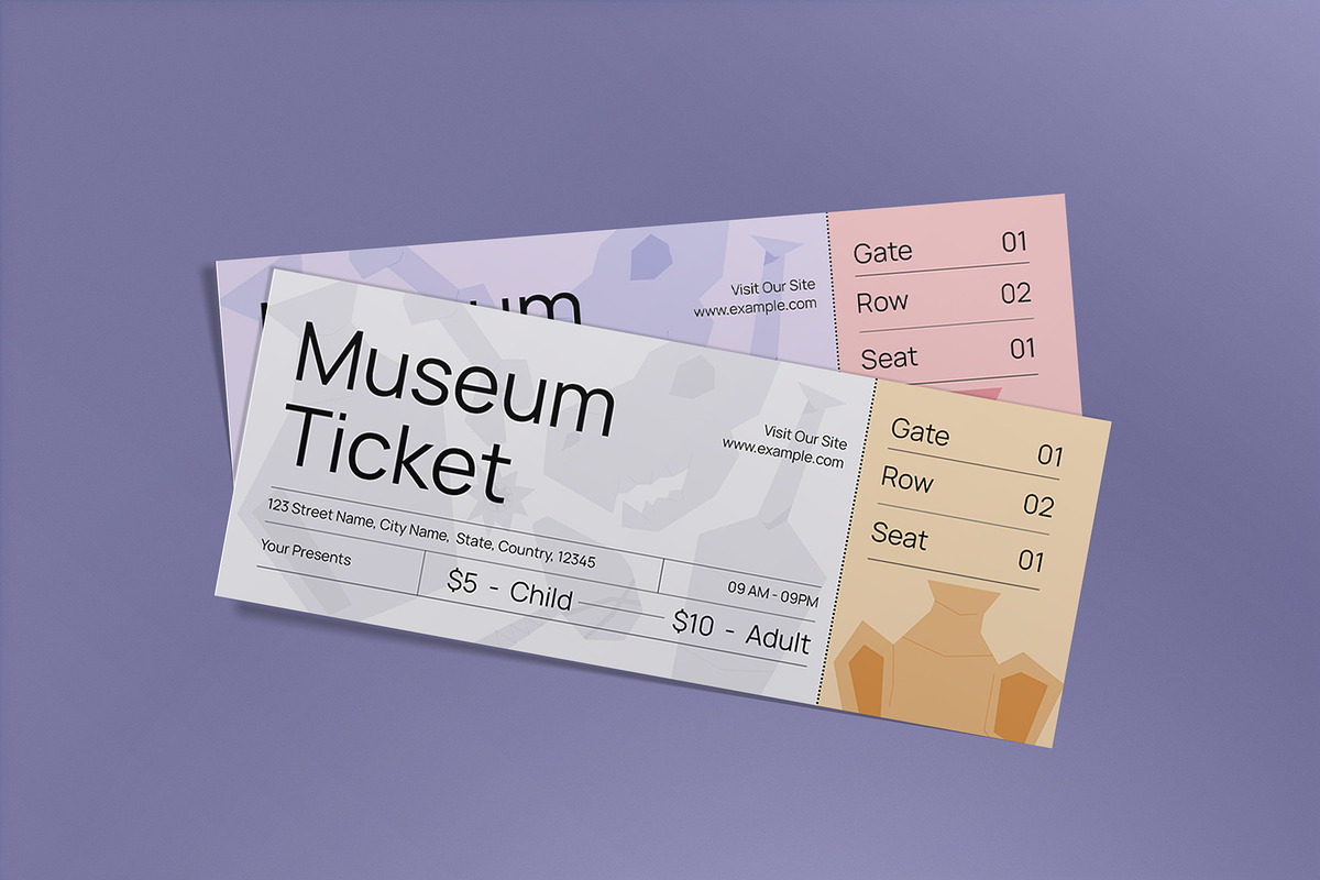Gray Minimalist Museum Ticket, a Card Template by graphicook (Photo 1 of 3)