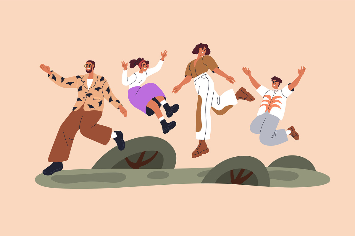 Happy families jumping with kids set, a Person Illustration by Good Studio (Photo 13 of 13)