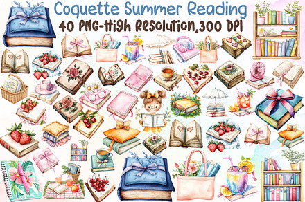 Coquette Summer Reading Clipart, an Illustration by Sublimation Artist
