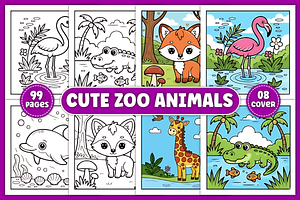 Cute Zoo Animals Coloring Book, an Animal Illustration by Ink Gallery