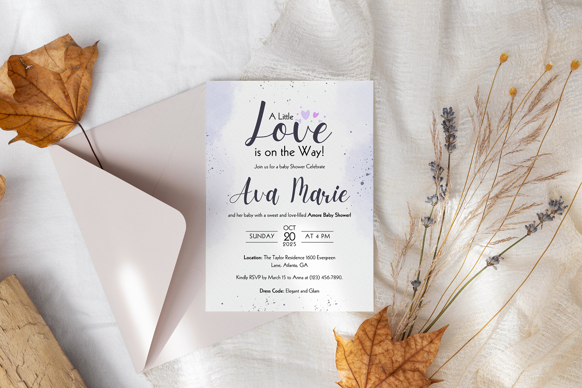 Canva AMORE Baby Shower Invitation, an Invitation Template by Snapybiz (Photo 2 of 8)