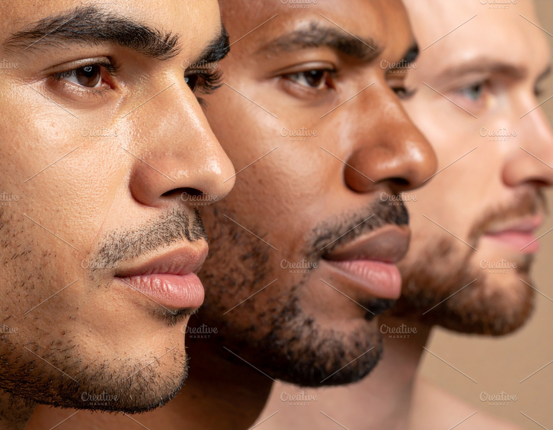 Diverse men skin tones shown side-by-side under soft natural lig, a Health & Medical Photo by DanFLCreativo