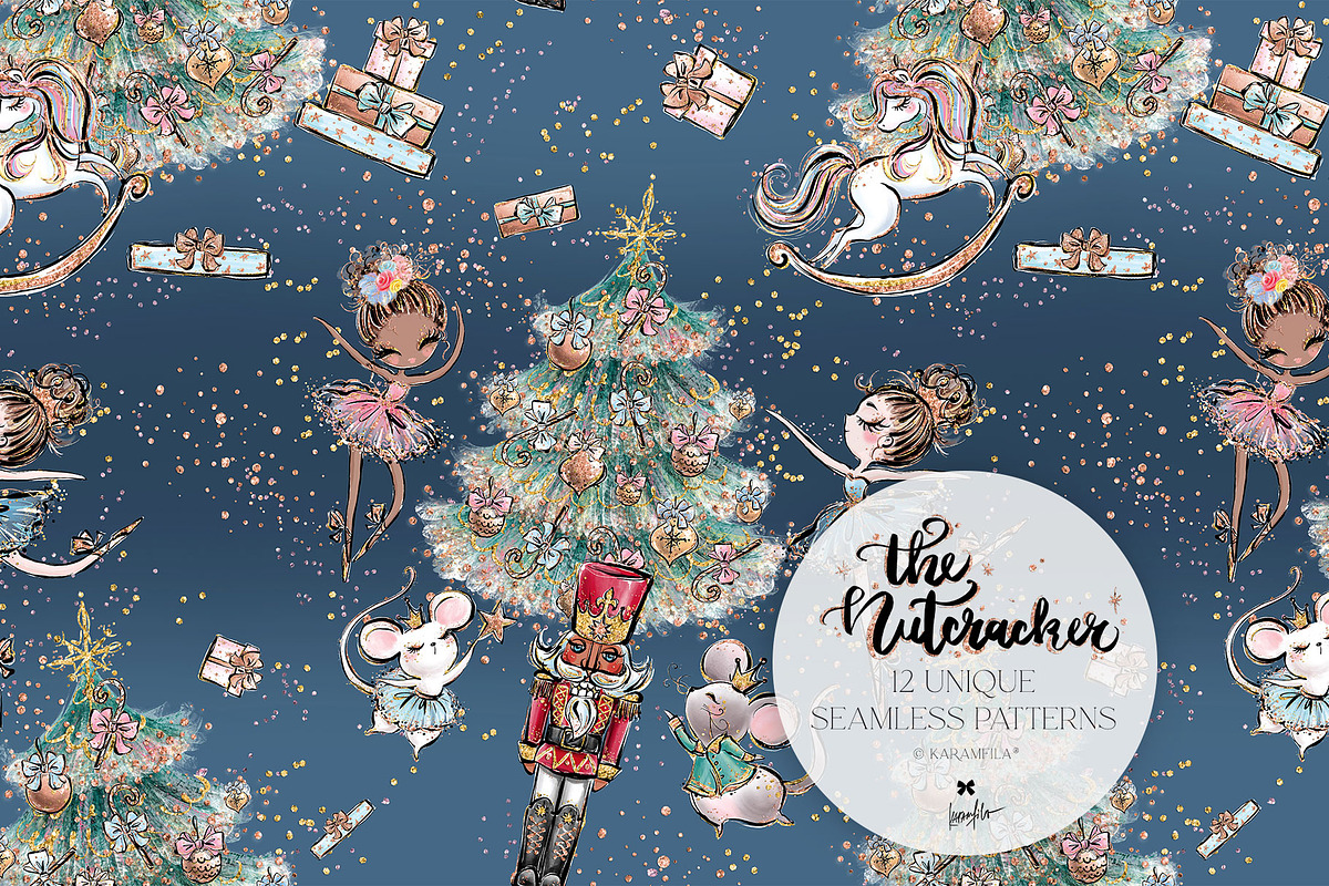 Nutcracker Christmas Magic Patterns, a Pattern Graphic by KaramfilaS (Photo 5 of 21)