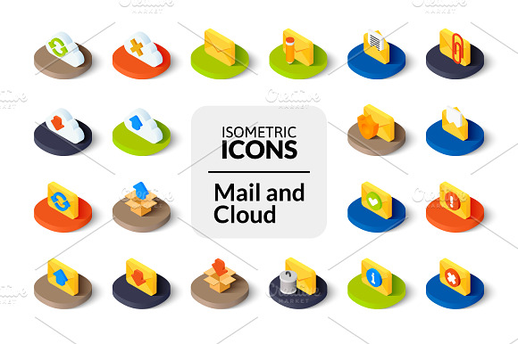 Isometric Icons Mail And Cloud