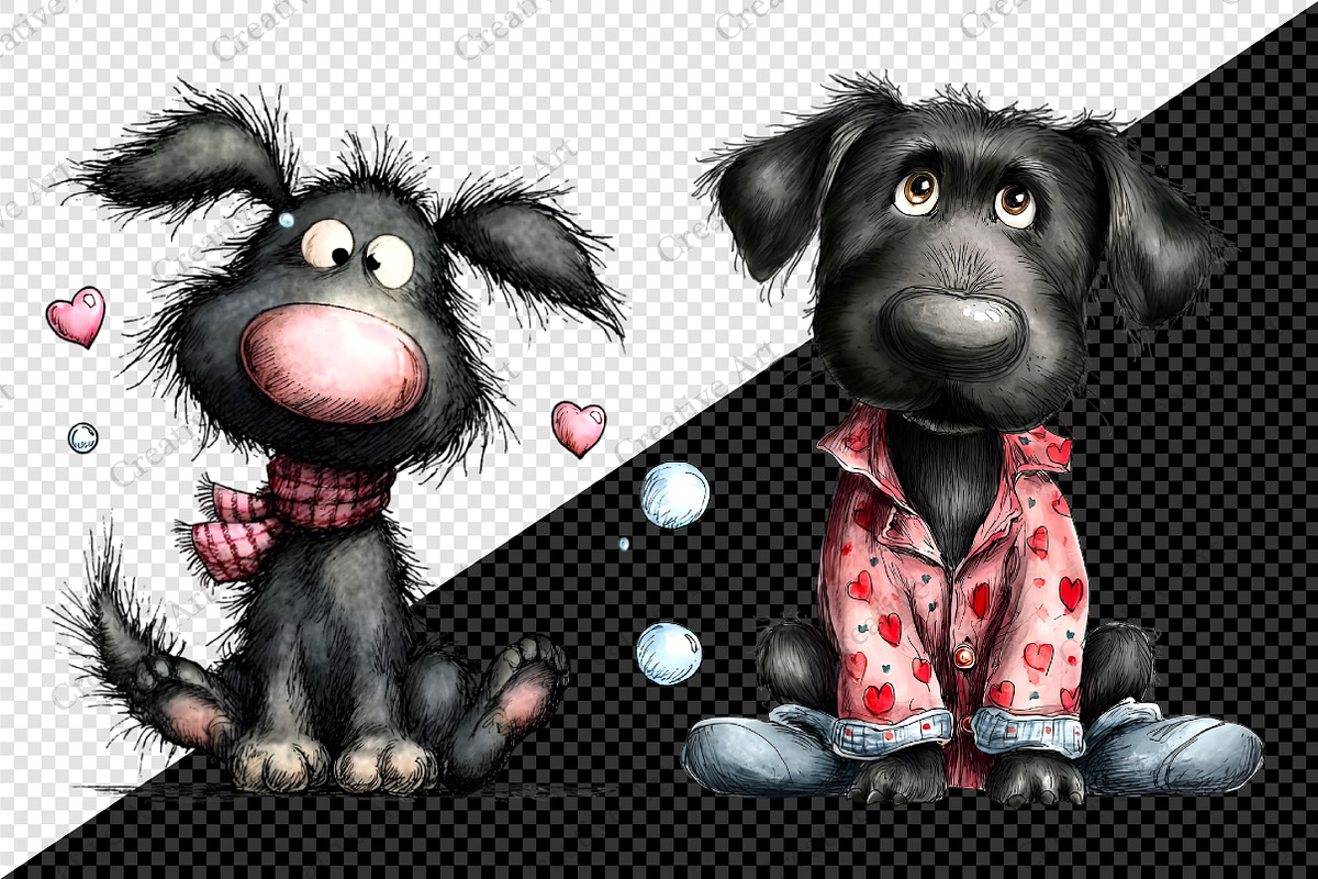 Whimsical Valentine Black Dog Clipar, an Illustration by Creative Art (Photo 8 of 10)