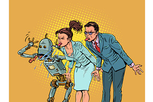 Pop Art Retro People and robot stick, a Healthcare Illustration by studiostoks