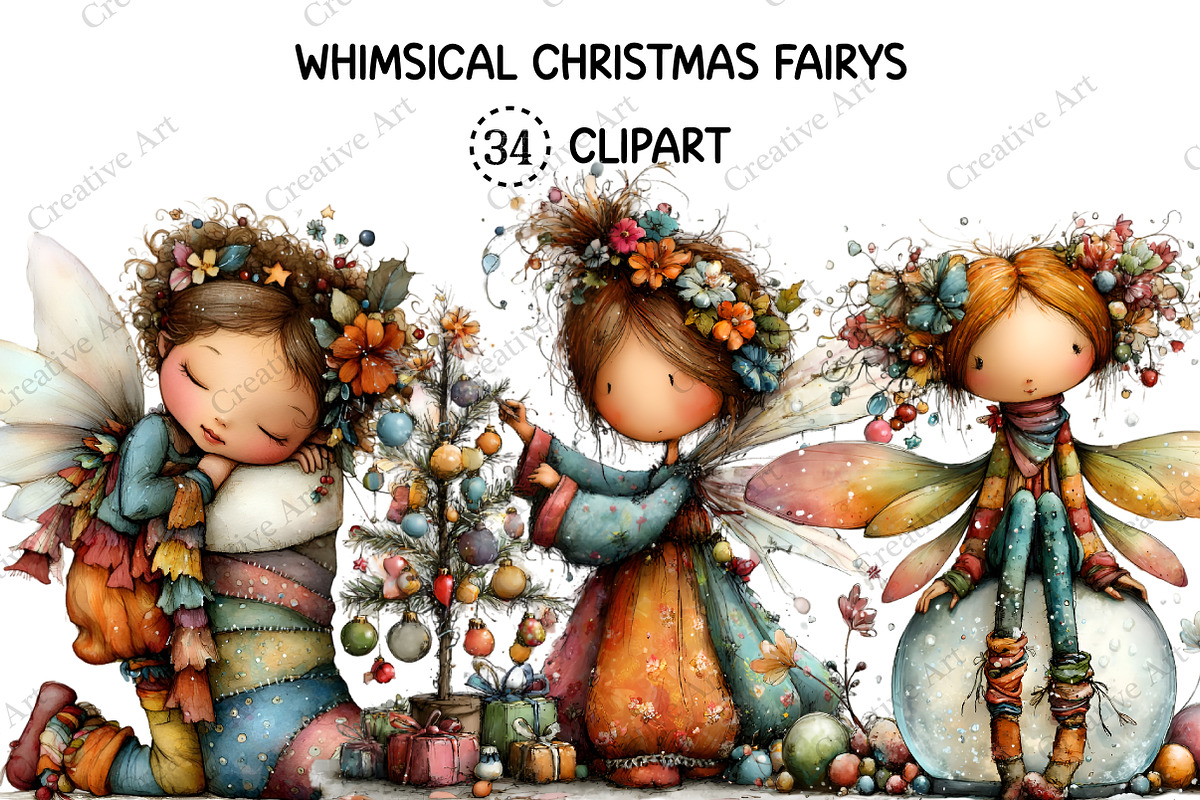 Whimsical Christmas Fairy Clipart, an Illustration by Creative Art (Photo 1 of 10)