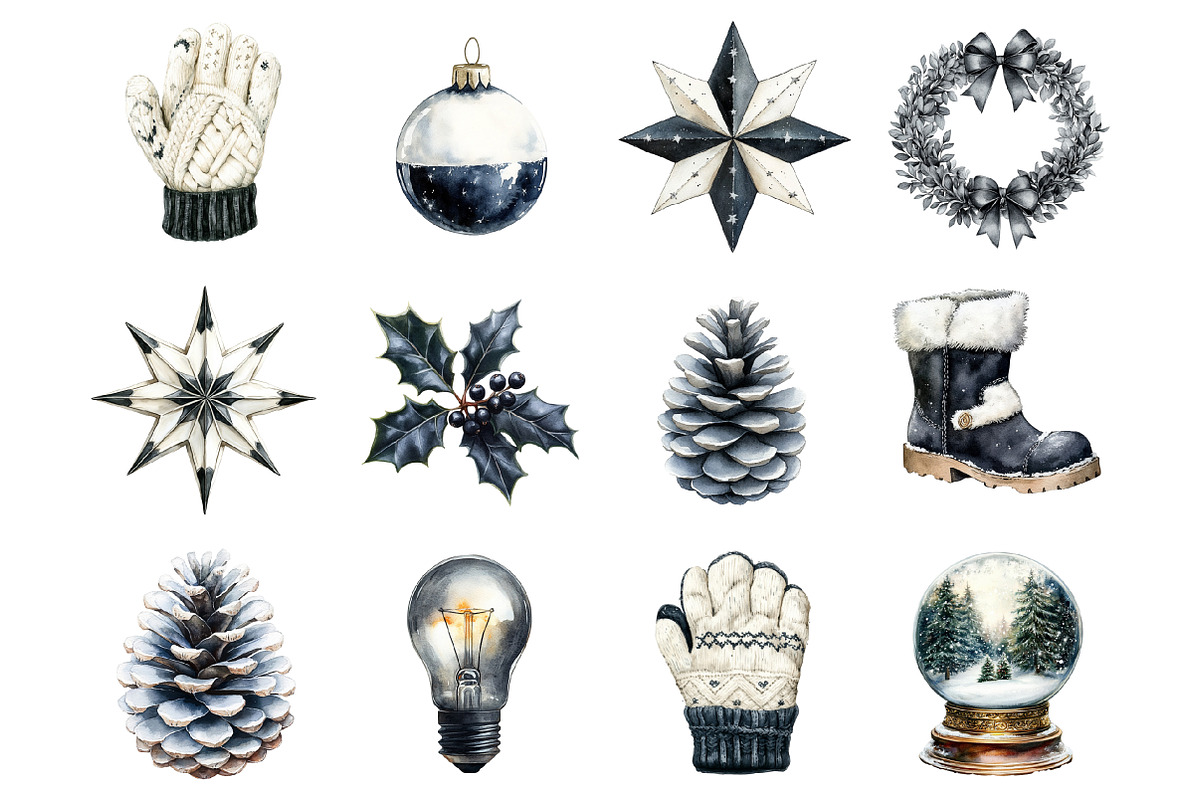 Black and White Christmas Clipart, a Graphic by CitraGraphics (Photo 4 of 4)