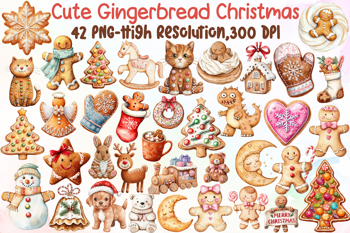 Cute Gingerbread Christmas Clipart, an Illustration by Sublimation Artist (Photo 1 of 6)