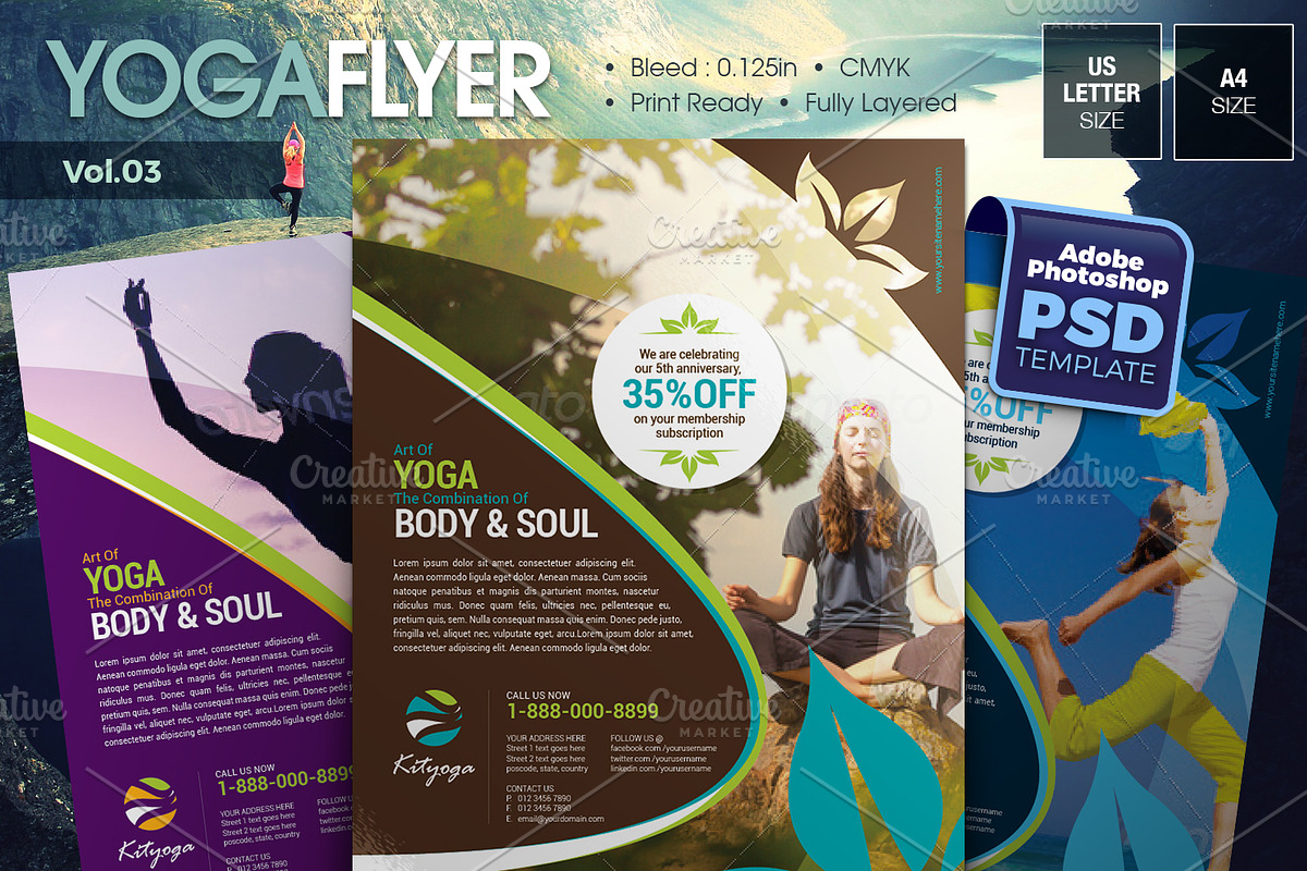 Yoga Flyer Bundle, a Flyer Template by KitCreativeStudio2 (Photo 4 of 5)