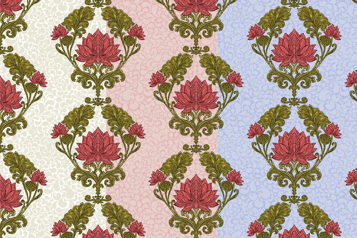 Vintage Lotus Art Nouveau Patterns, a Pattern Graphic by NayaChu (Photo 1 of 9)