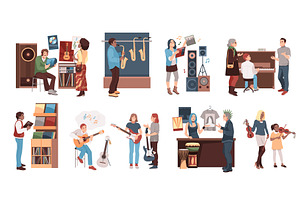 People buy musical instruments, a Person Illustration by YummyBuum