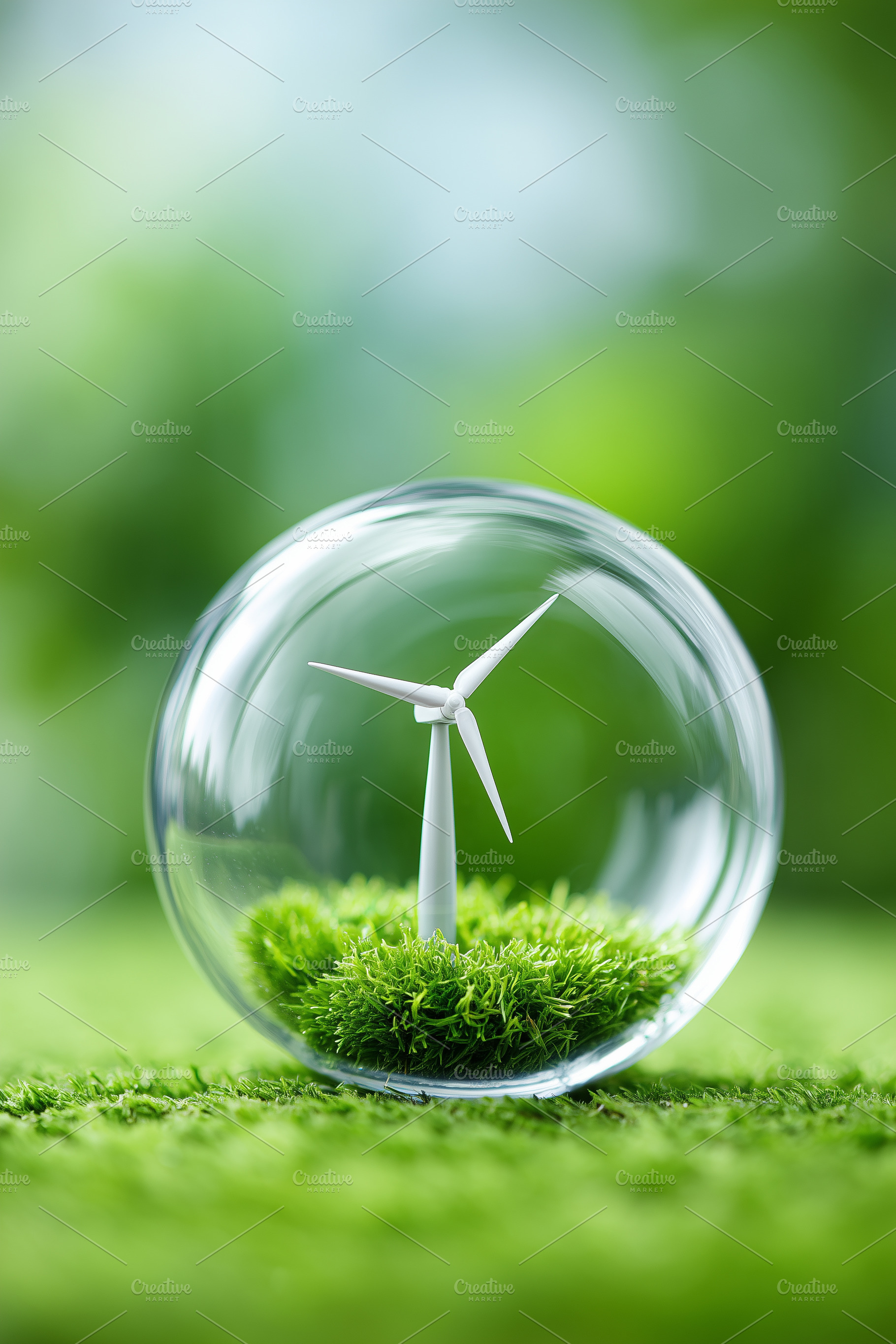 Wind turbine model and green grass, a Nature Photo by MistyDay