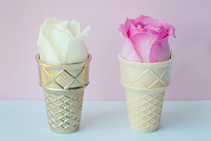 Flower, Ice Cream Cone, Pastel