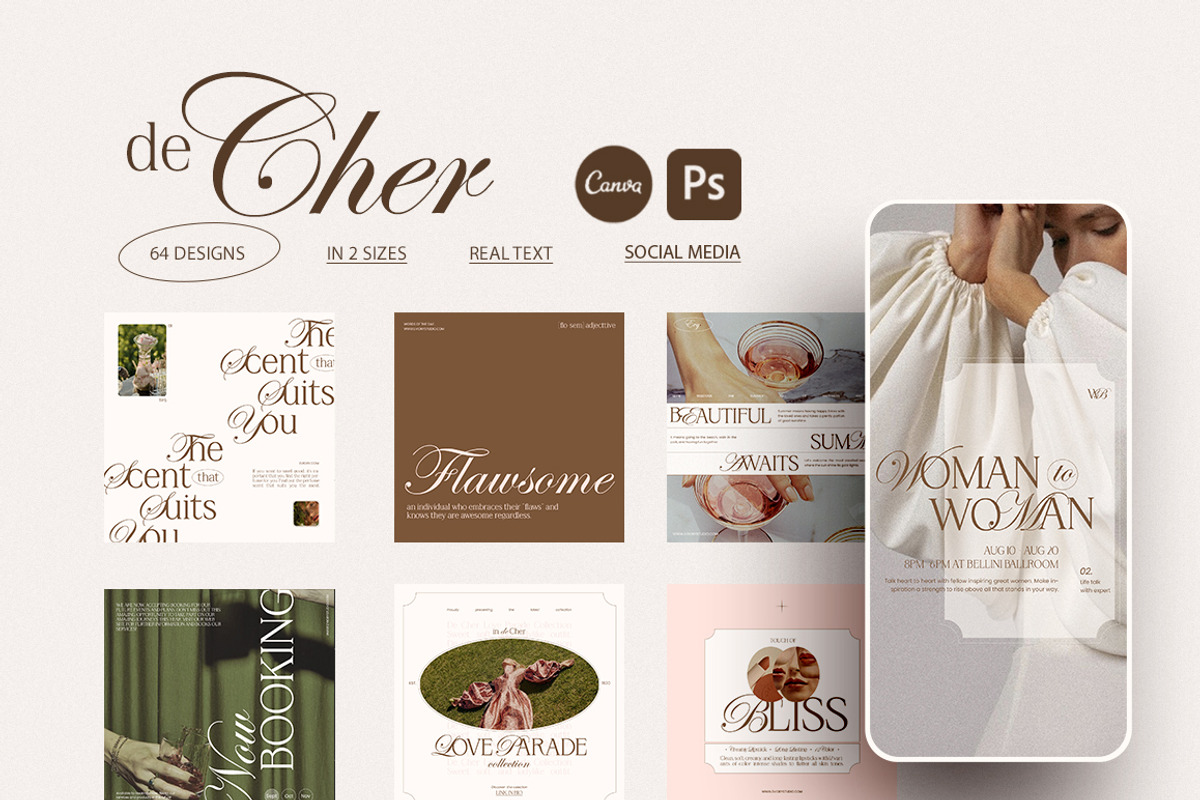 de Cher / Social Media Pack CANVA PS, a Social Media Template by Eviory (Photo 1 of 14)