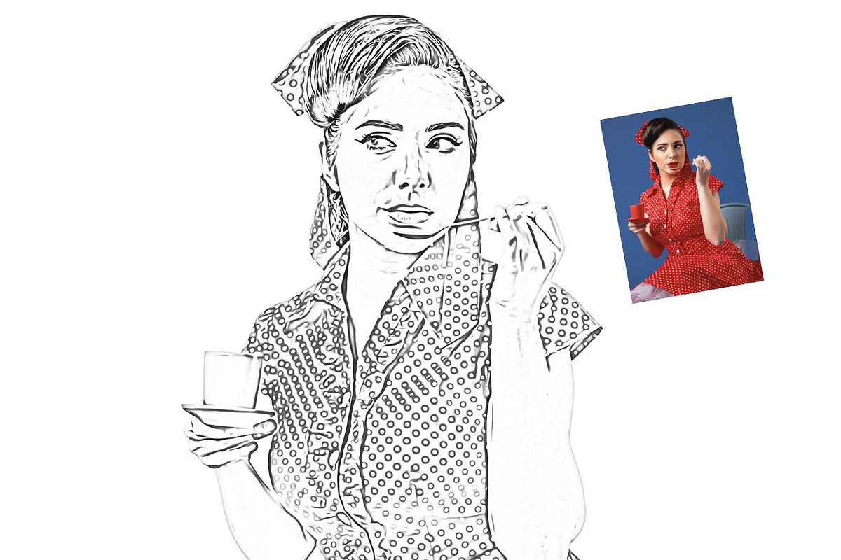 Vintage Beauties Sketch Ps Action, an Action Add-On by Studio Retouch (Photo 3 of 9)