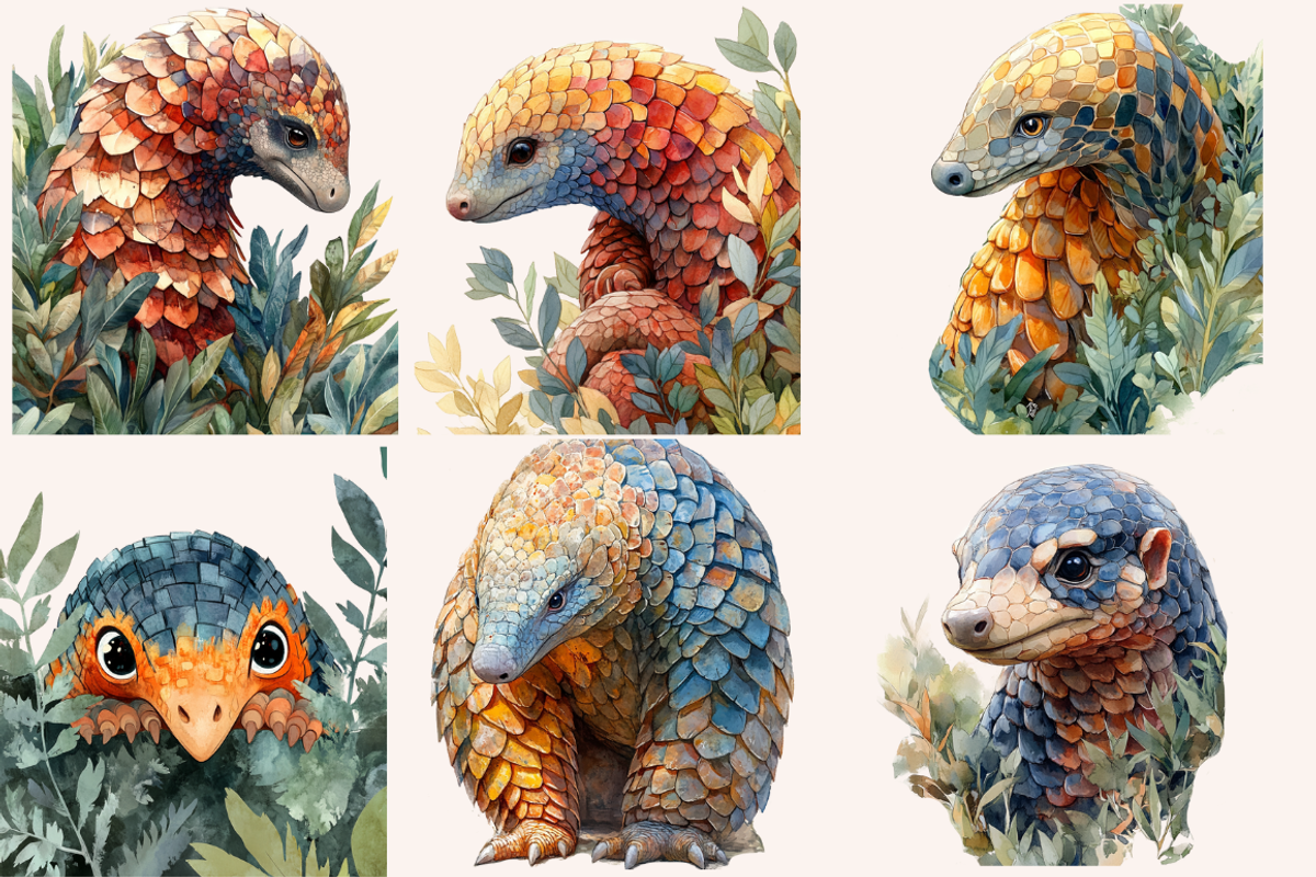 Watercolor Caricature Pangolins, an Animal Illustration by PrintHaven Designs (Photo 3 of 8)