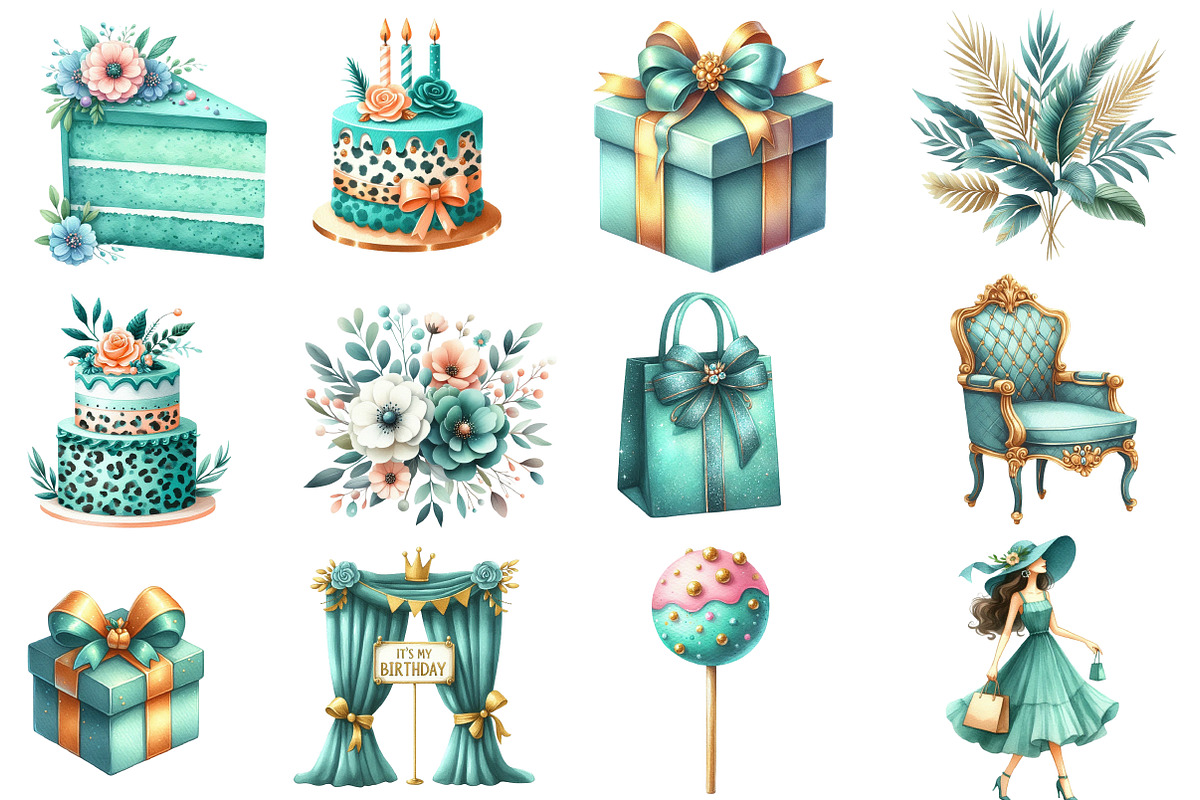 Teal Birthday Sublimation Clipart, an Illustration by Designworld (Photo 4 of 5)