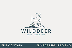 wild deer line art logo vector