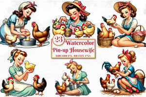 Watercolor Pin-up Housewife, a Seasonal Illustration by Craft Nest