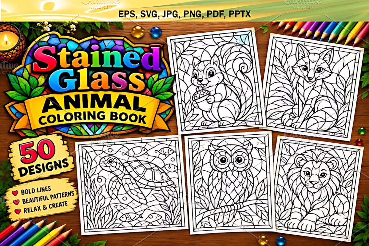Stained Glass Animal Coloring Book, an Animal Illustration by Design Station (Photo 2 of 3)