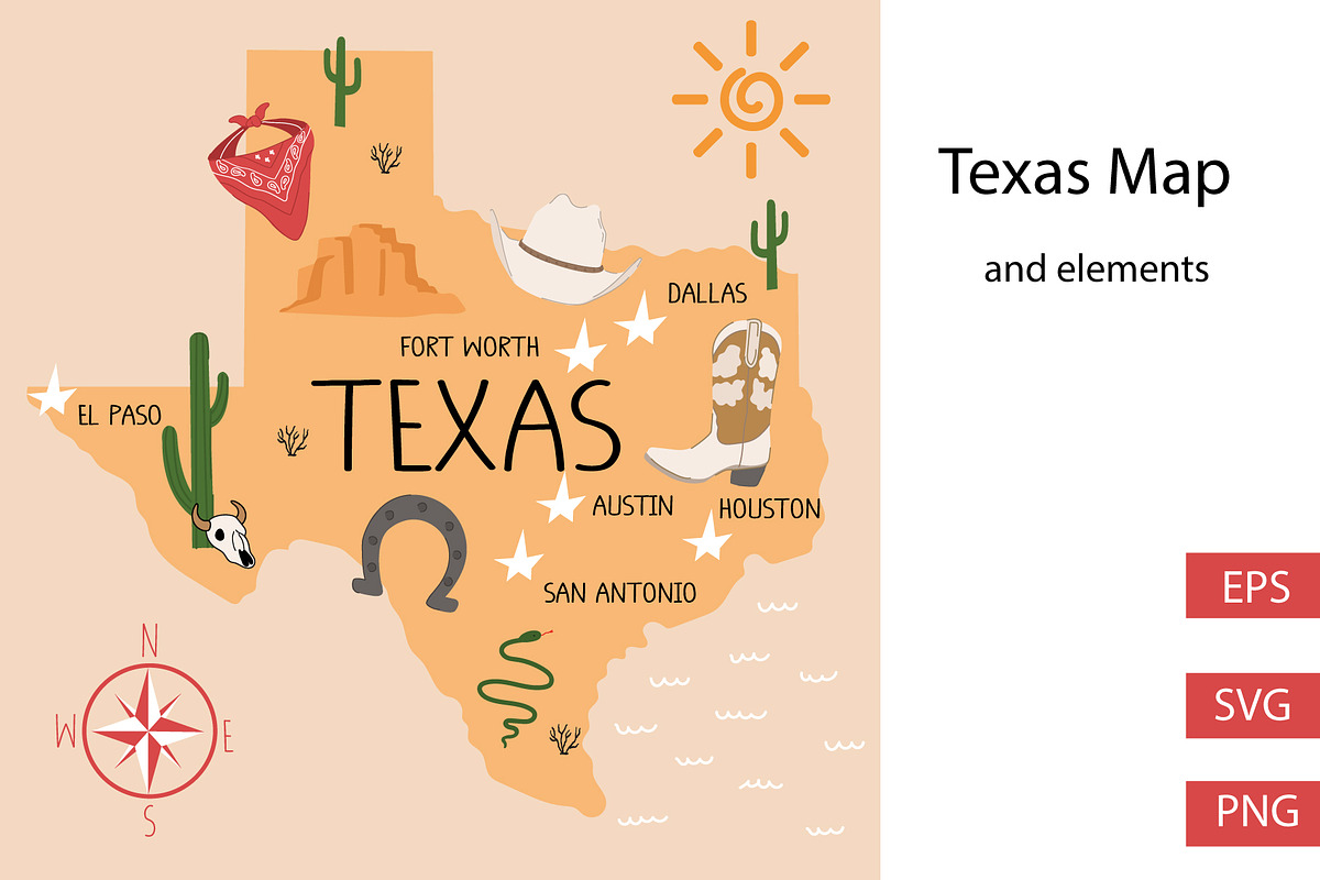 Cute Texas Map, an Illustration by Milota (Photo 1 of 3)