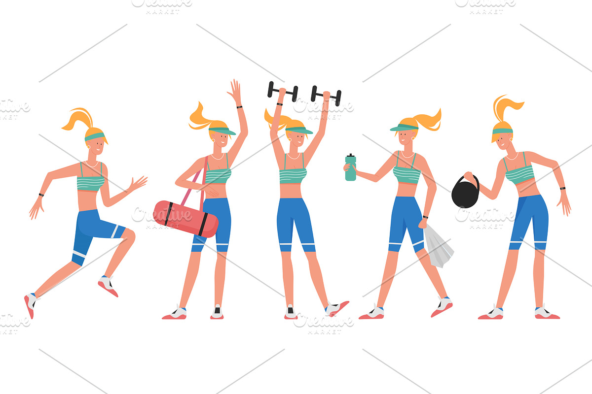 Fitness Trainer Poses with Exercise, a Person Illustration by Flashvector