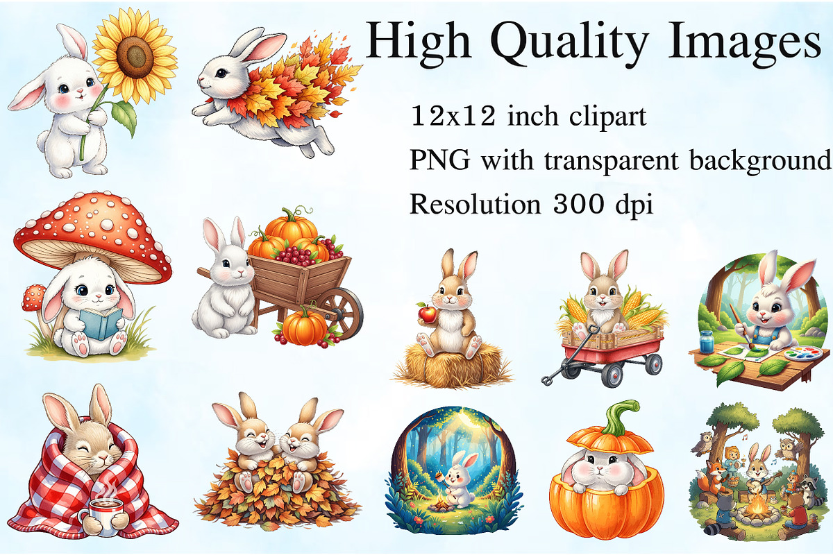 Watercolor Autumn Bunny Clipart, an Illustration by Craft Nest (Photo 2 of 6)