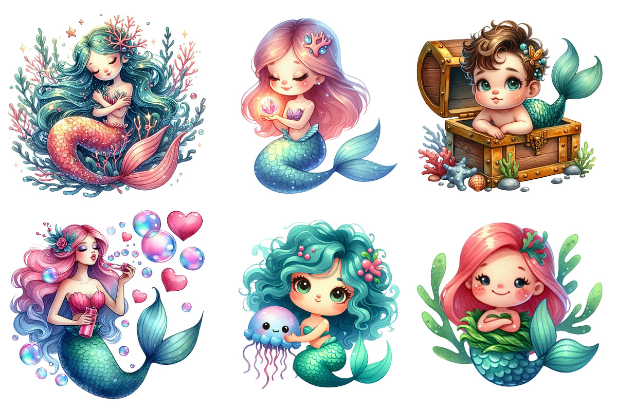 Magical Cute Mermaid PNG, an Illustration by SinaCreation (Photo 3 of 5)