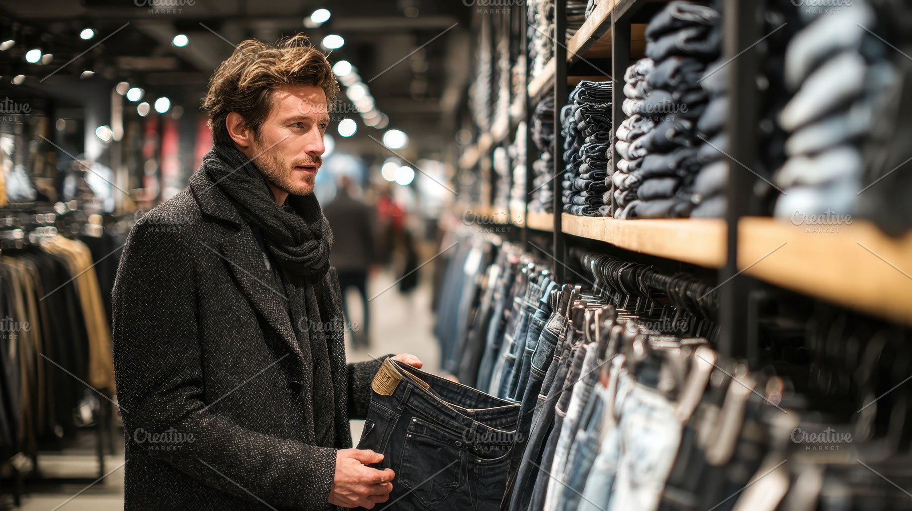 Man shopping for jeans in clothing s, a Photo by Pixeness Studio