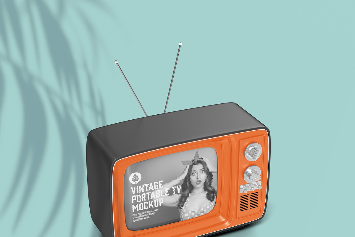 Vintage Portable TV with Old Video E, a Product Mockup by OneVectorStock (Photo 19 of 19)