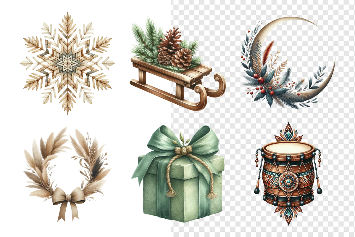 Boho Christmas Clipart Bundle, an Illustration by Daily.Designs (Photo 4 of 4)