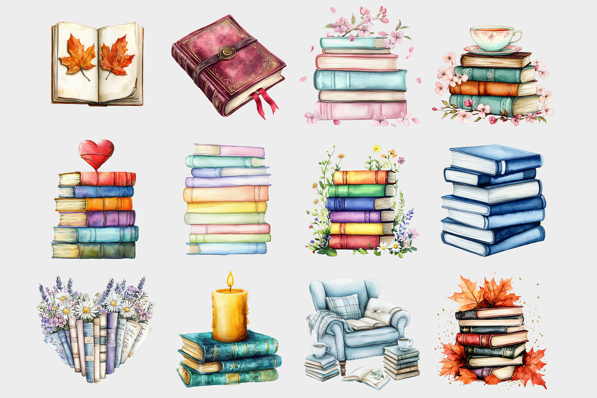 Watercolor Books Clipart, a Seasonal Illustration by Design Market (Photo 2 of 4)