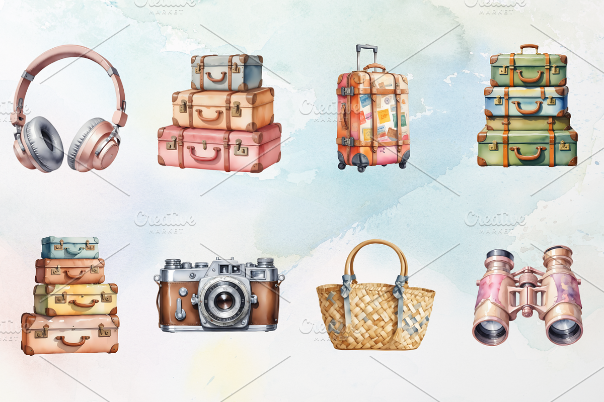 Watercolor Travel Clipart, a Decorative Illustration by Coralcreations (Photo 2 of 5)