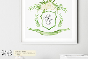 White Peony Floral Crest Clipart