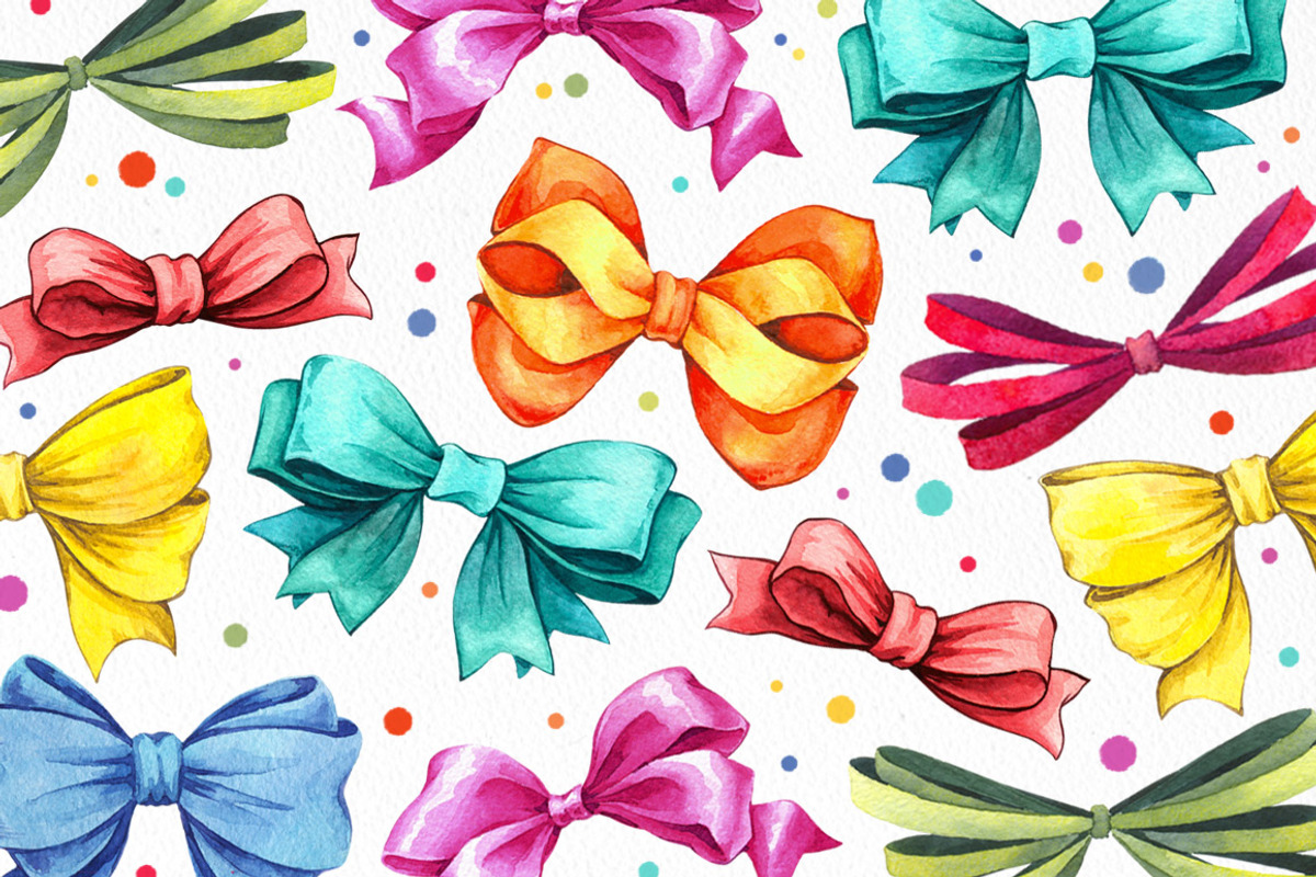 Watercolor bows set, an Illustration by Color and Decor (Photo 3 of 3)