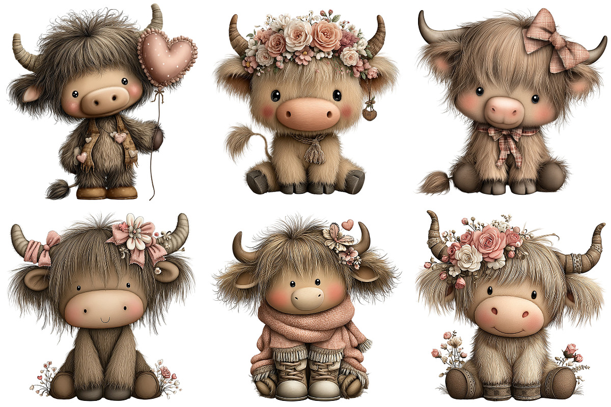 Quirky Valentine Highland Cow Clipar, an Illustration by Craft Nest (Photo 6 of 10)